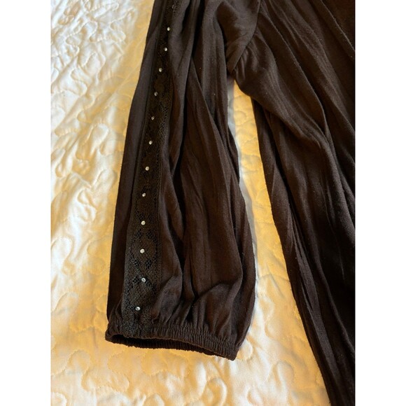 French Laundry brown drawstring crop sleeve blouse size large - Picture 3 of 7